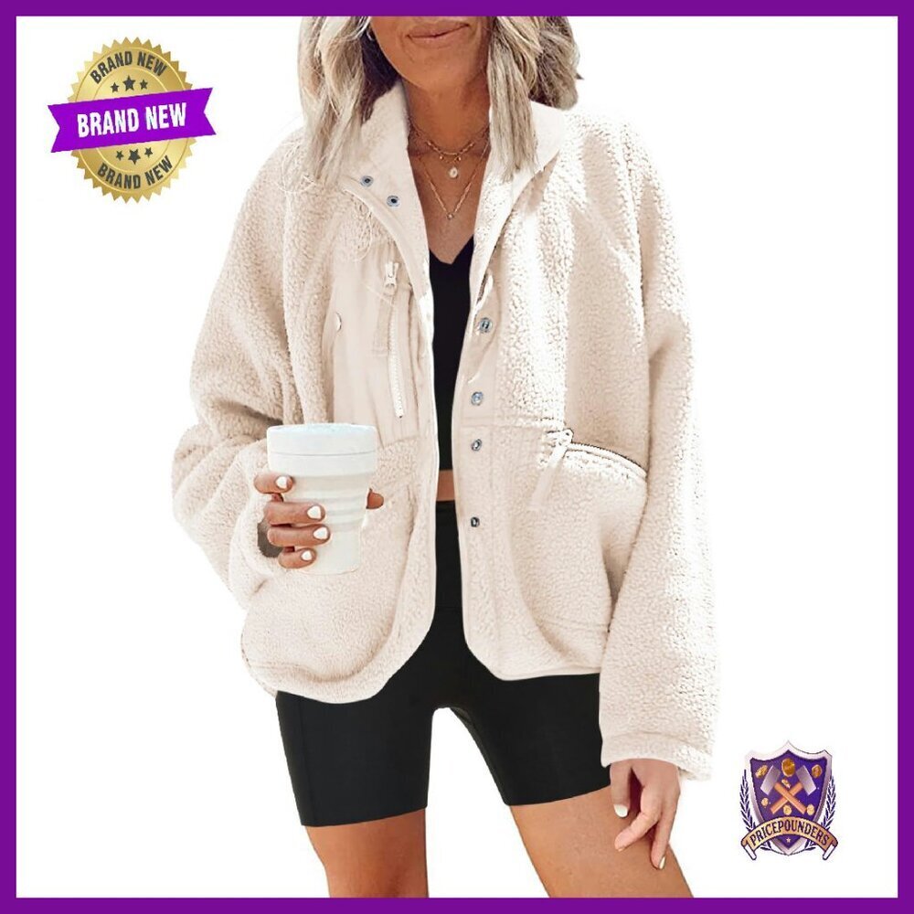 Women's Fuzzy Fleece Jacket Sherpa Button Down Winter Coat Warm